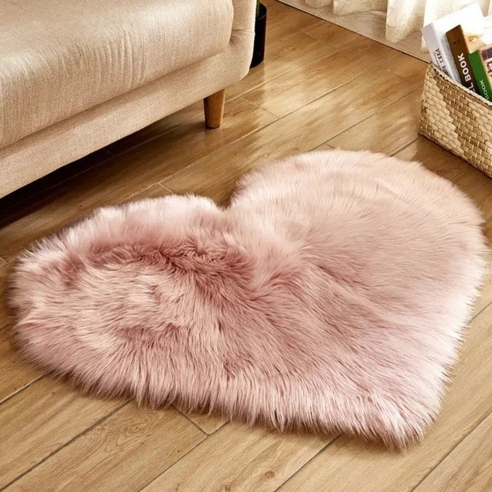 Natasha Amore Blush Pink Small Fluffy Heart Shaped Rug Mat - Picture 9 of 9